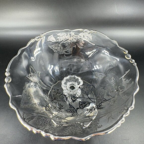 1950s HEISEY ORCHID Footed Pedestal Dish Bowl Silver Overlay Manganese 365nm UV - Picture 7 of 16